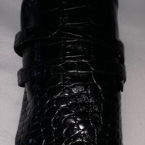 NEW Genuine Leather Faux Croc Embossed Travel Jewelry Roll Black